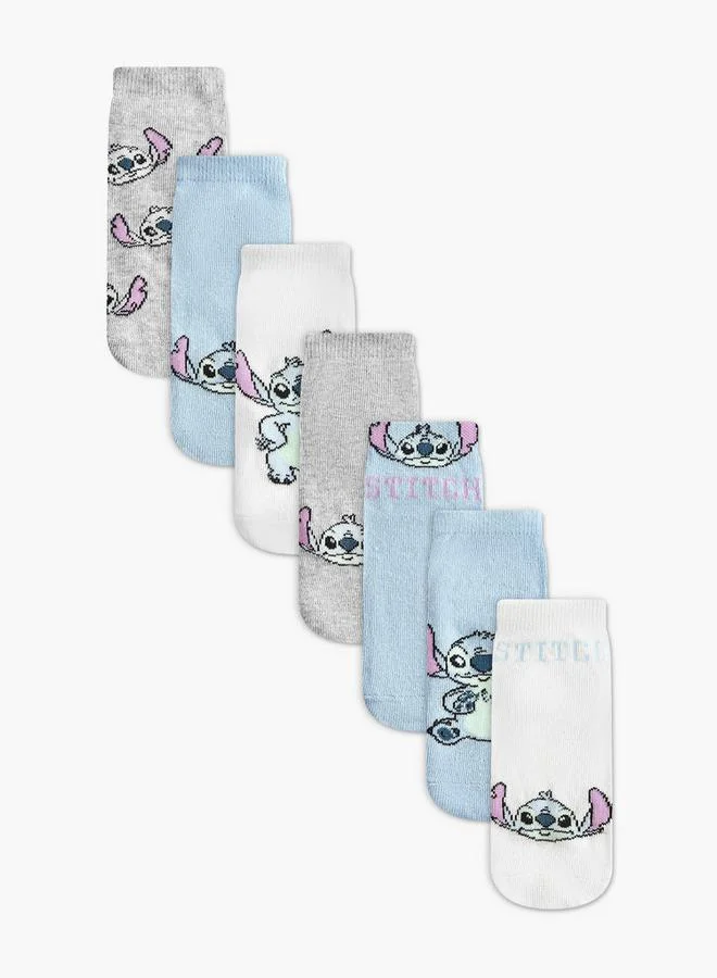 Disney Pack Of 7 Girls Socks Ankle Length Stitch Print